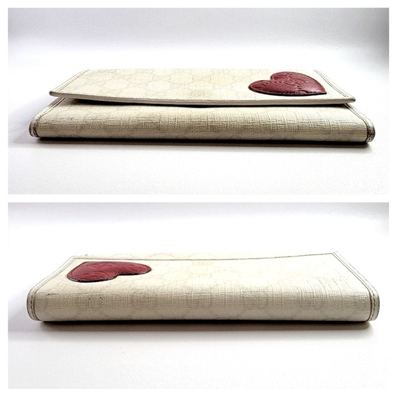 Low start🔥Authentic GUCCI GG Logo Heart PVC Leather Long Wallet - Picture 4 of 10